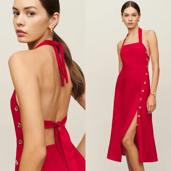 Reformation Mar Linen Dress Cherry - Picture 1 of 11